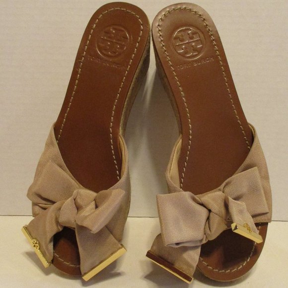 Tory Burch Shoes - Tory Burch Brown Tan Cork Wedge Slide On Sandal Size 6